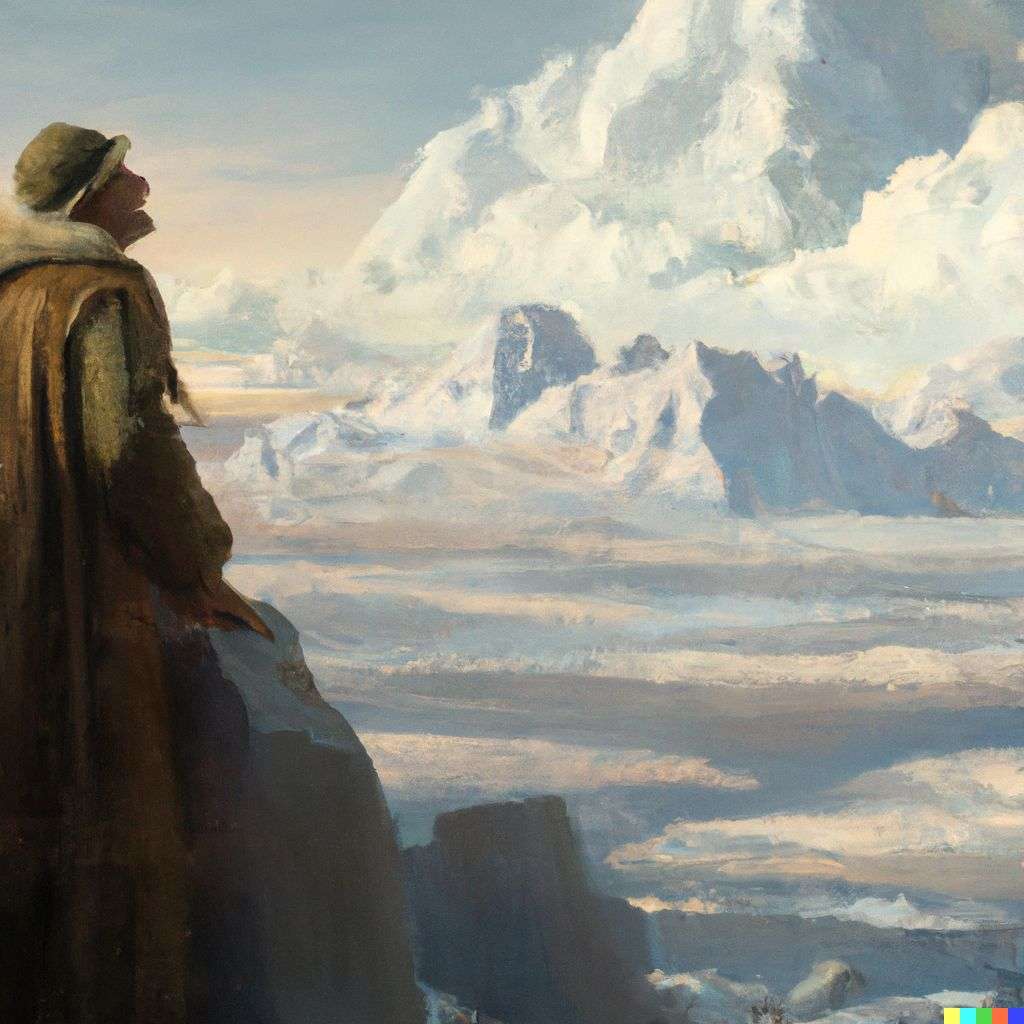 someone gazing at Mount Everest, painting by Edmund Blair Leighton